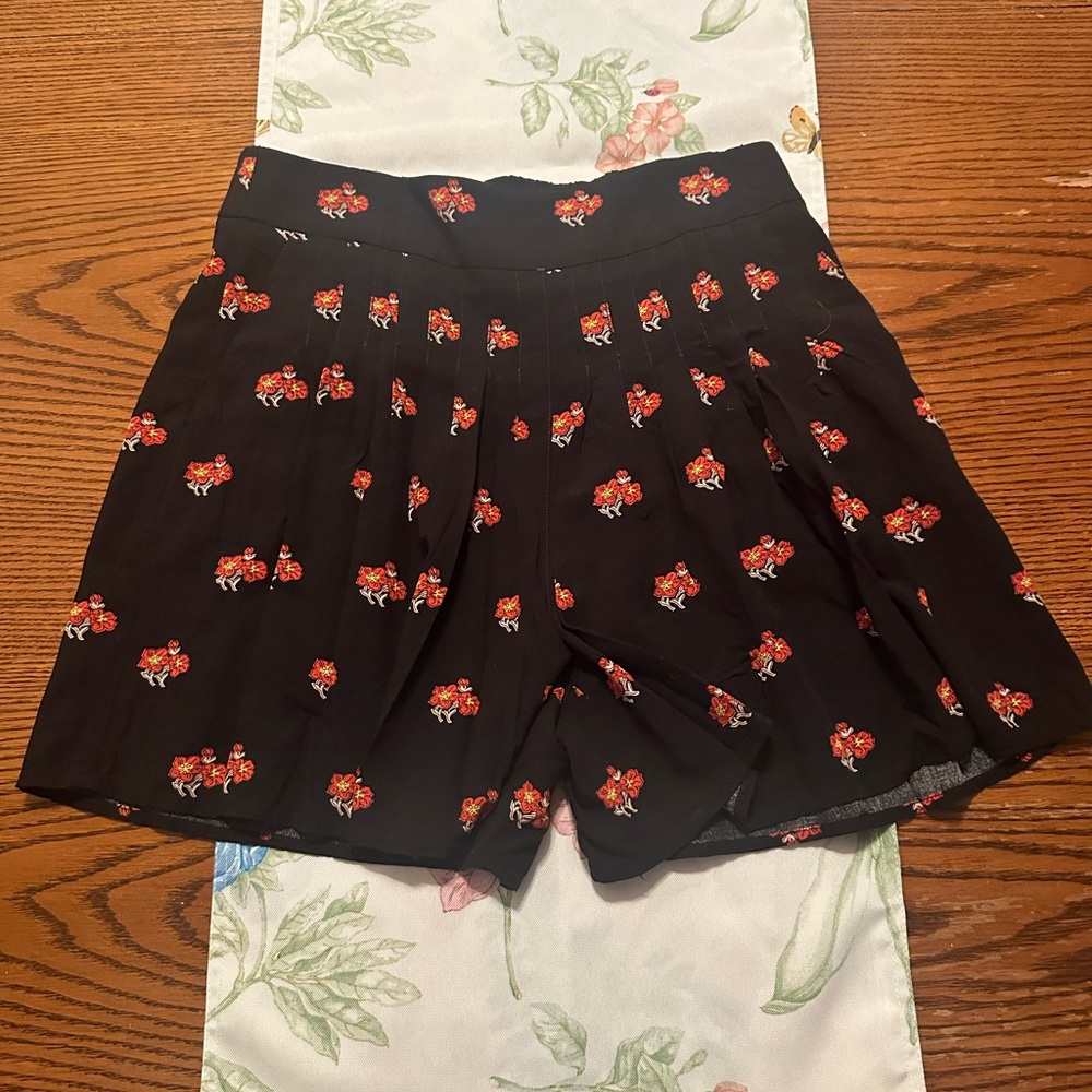 Anthropologie Black Floral High Waist Shorts